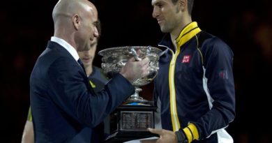 trophy to Novak Djokovic