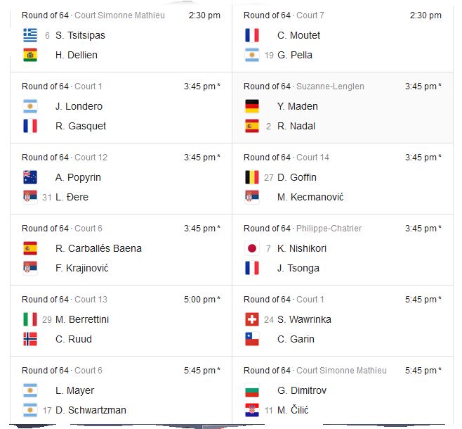 French Open - Order of Play - 138mph Tennis